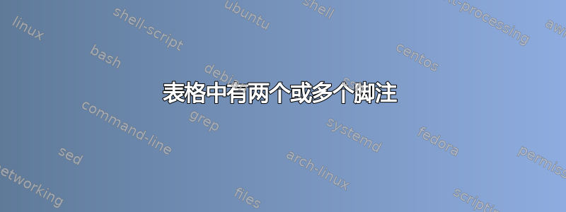 表格中有两个或多个脚注