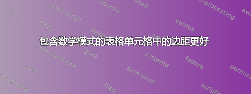 包含数学模式的表格单元格中的边距更好