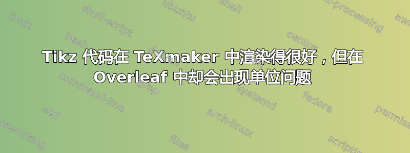 Tikz 代码在 TeXmaker 中渲染得很好，但在 Overleaf 中却会出现单位问题