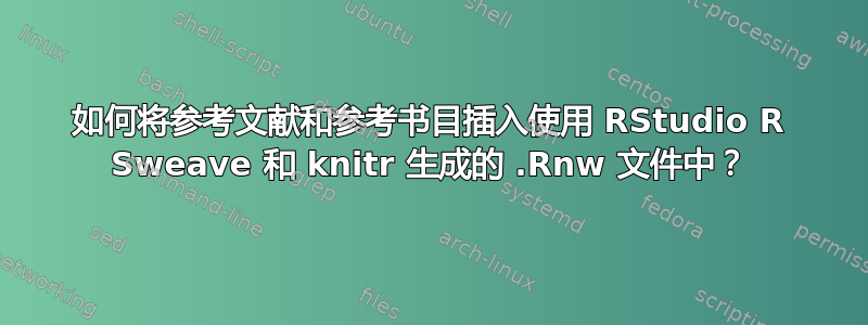 如何将参考文献和参考书目插入使用 RStudio R Sweave 和 knitr 生成的 .Rnw 文件中？