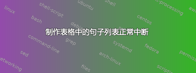 制作表格中的句子列表正常中断