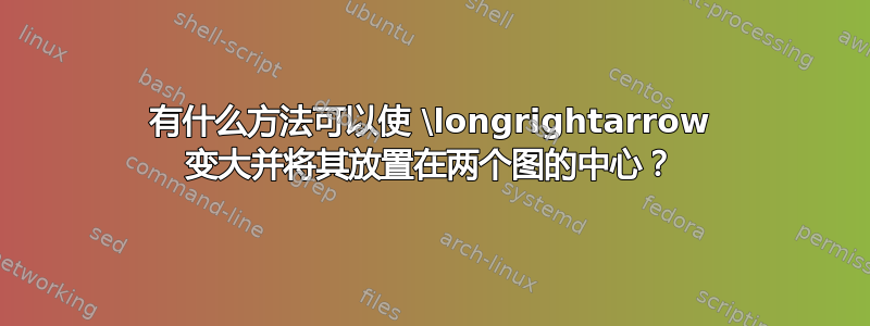 有什么方法可以使 \longrightarrow 变大并将其放置在两个图的中心？