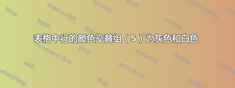 表格中行的颜色交替组（5）为灰色和白色