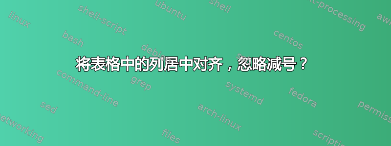 将表格中的列居中对齐，忽略减号？