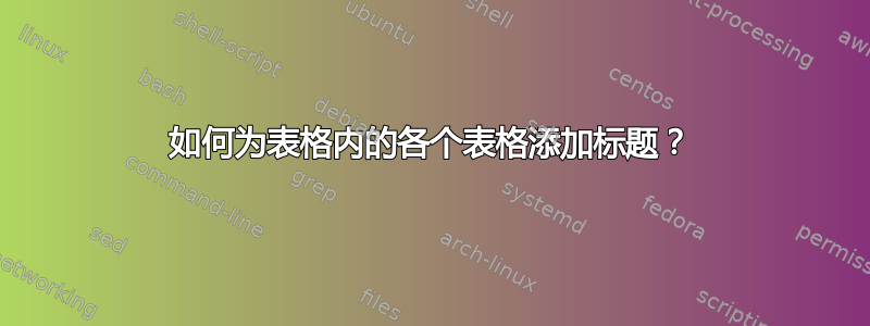 如何为表格内的各个表格添加标题？