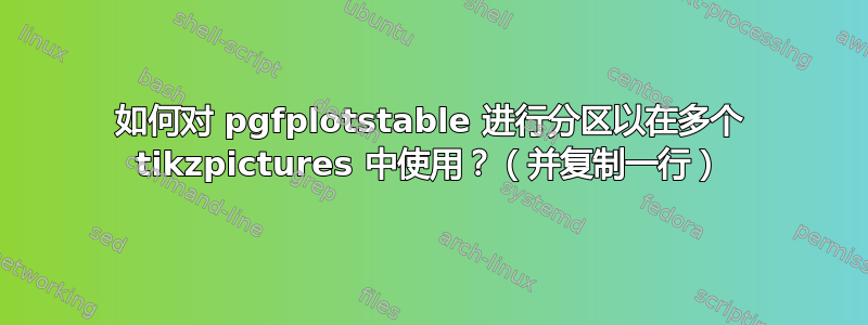 如何对 pgfplotstable 进行分区以在多个 tikzpictures 中使用？（并复制一行）