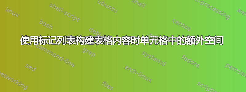 使用标记列表构建表格内容时单元格中的额外空间