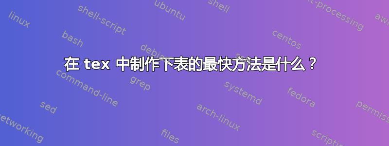 在 tex 中制作下表的最快方法是什么？