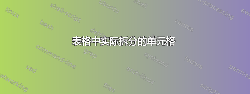 表格中实际拆分的单元格