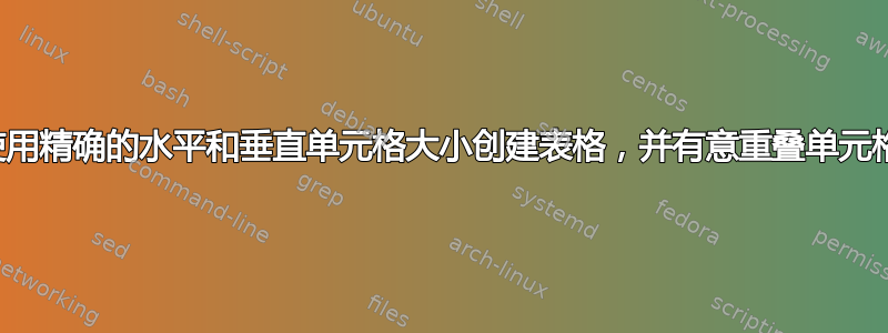 使用精确的水平和垂直单元格大小创建表格，并有意重叠单元格