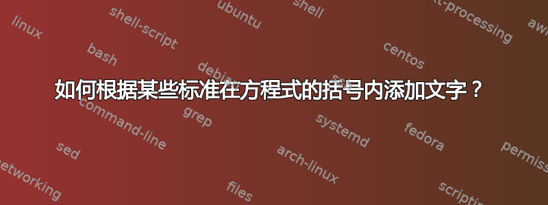 如何根据某些标准在方程式的括号内添加文字？