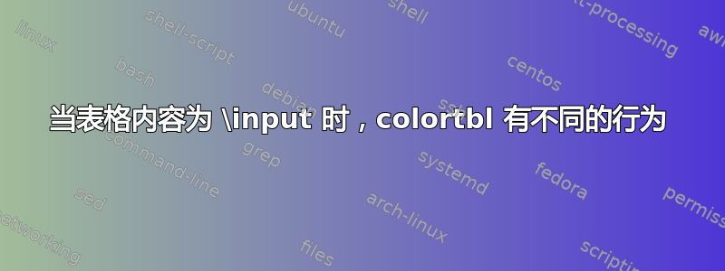 当表格内容为 \input 时，colortbl 有不同的行为