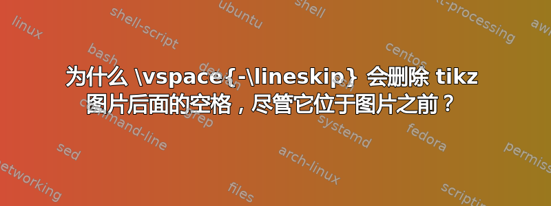 为什么 \vspace{-\lineskip} 会删除 tikz 图片后面的空格，尽管它位于图片之前？