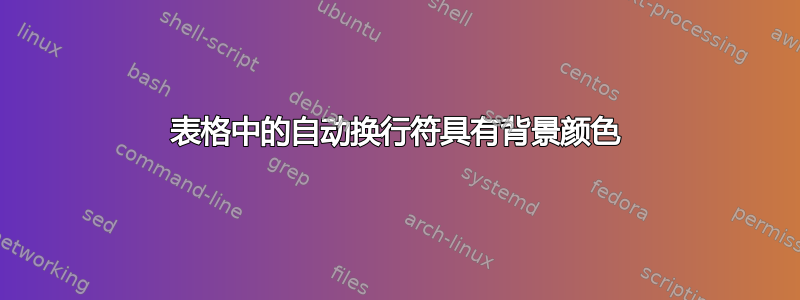 表格中的自动换行符具有背景颜色