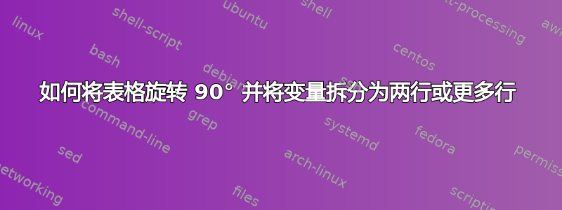 如何将表格旋转 90° 并将变量拆分为两行或更多行