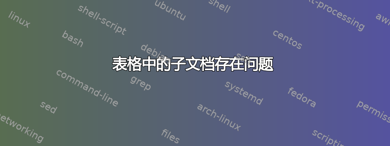 表格中的子文档存在问题