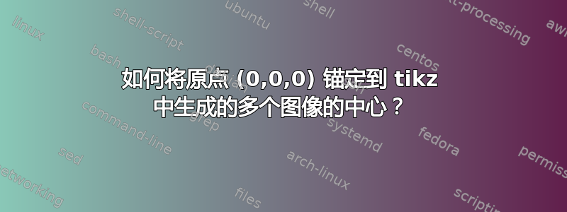 如何将原点 (0,0,0) 锚定到 tikz 中生成的多个图像的中心？