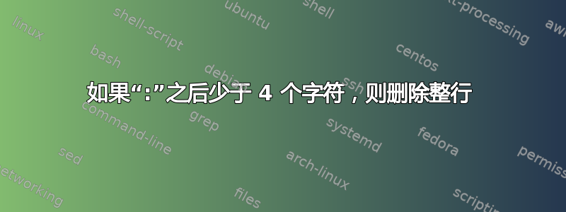 如果“:”之后少于 4 个字符，则删除整行