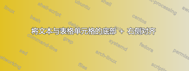 将文本与表格单元格的底部 + 右侧对齐