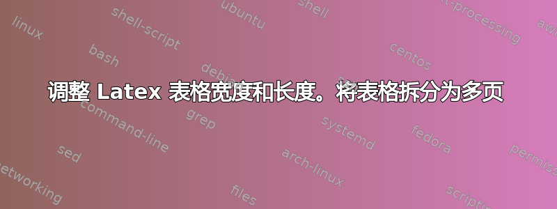 调整 Latex 表格宽度和长度。将表格拆分为多页