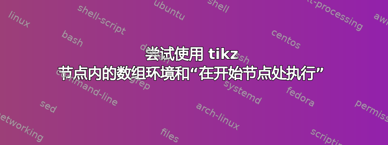 尝试使用 tikz 节点内的数组环境和“在开始节点处执行”