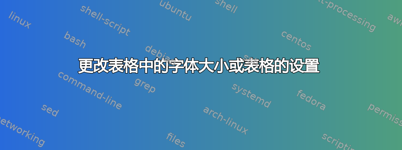 更改表格中的字体大小或表格的设置