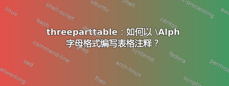 threeparttable：如何以 \Alph 字母格式编写表格注释？