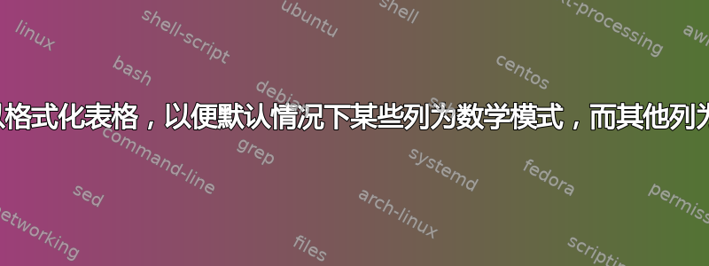 是否可以格式化表格，以便默认情况下某些列为数学模式，而其他列为文本？