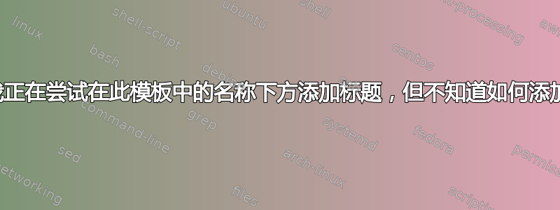 我正在尝试在此模板中的名称下方添加标题，但不知道如何添加