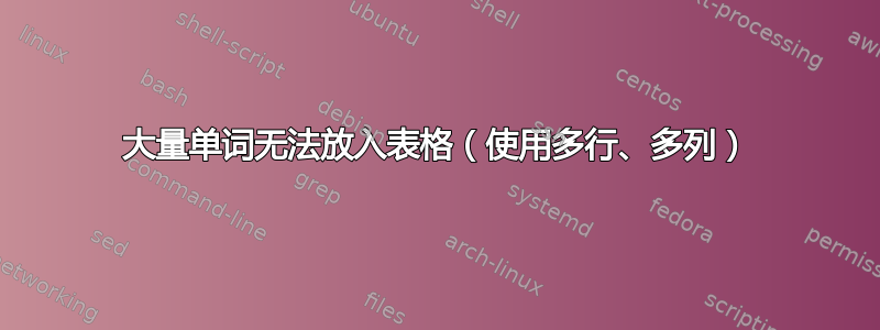 大量单词无法放入表格（使用多行、多列）