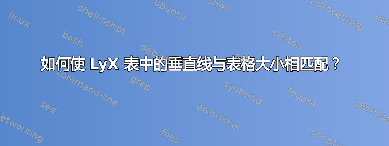 如何使 LyX 表中的垂直线与表格大小相匹配？