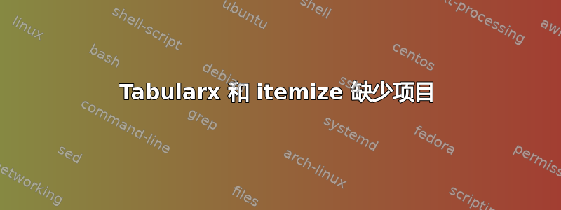 Tabularx 和 itemize 缺少项目