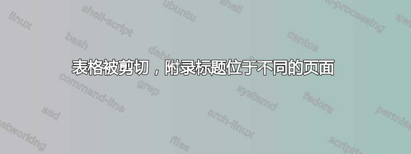 表格被剪切，附录标题位于不同的页面