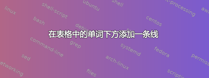 在表格中的单词下方添加一条线