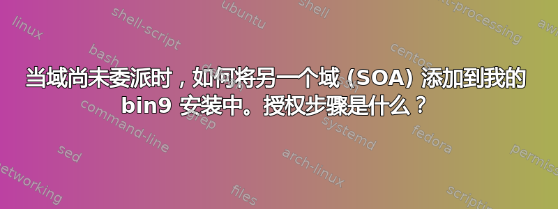 当域尚未委派时，如何将另一个域 (SOA) 添加到我的 bin9 安装中。授权步骤是什么？