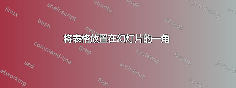 将表格放置在幻灯片的一角