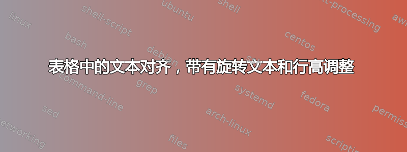 表格中的文本对齐，带有旋转文本和行高调整