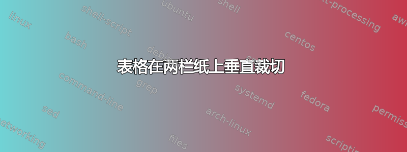 表格在两栏纸上垂直裁切