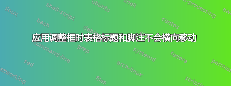 应用调整框时表格标题和脚注不会横向移动