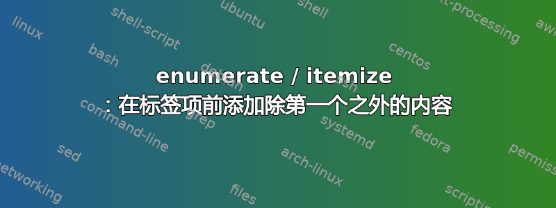 enumerate / itemize ：在标签项前添加除第一个之外的内容