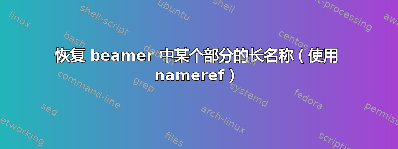 恢复 beamer 中某个部分的长名称（使用 nameref）