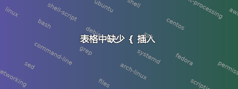 表格中缺少 { 插入