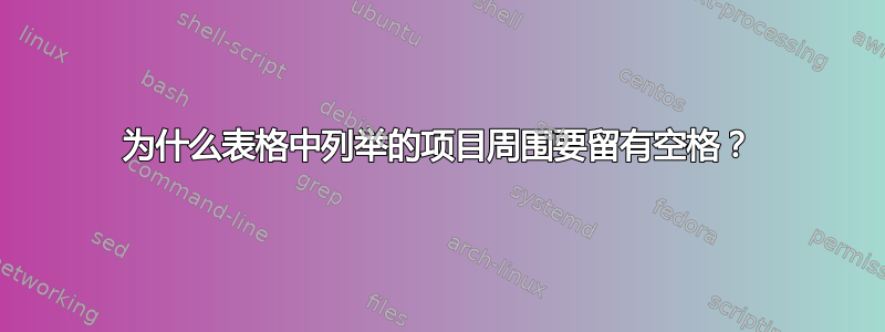 为什么表格中列举的项目周围要留有空格？