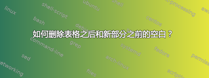 如何删除表格之后和新部分之前的空白？