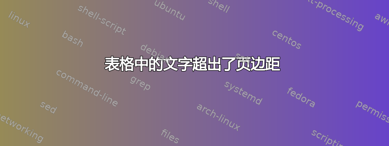 表格中的文字超出了页边距