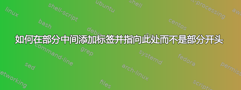 如何在部分中间添加标签并指向此处而不是部分开头