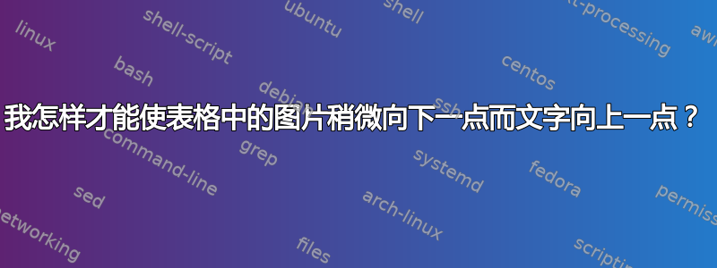 我怎样才能使表格中的图片稍微向下一点而文字向上一点？