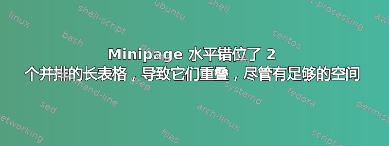 Minipage 水平错位了 2 个并排的长表格，导致它们重叠，尽管有足够的空间