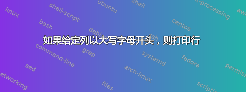 如果给定列以大写字母开头，则打印行