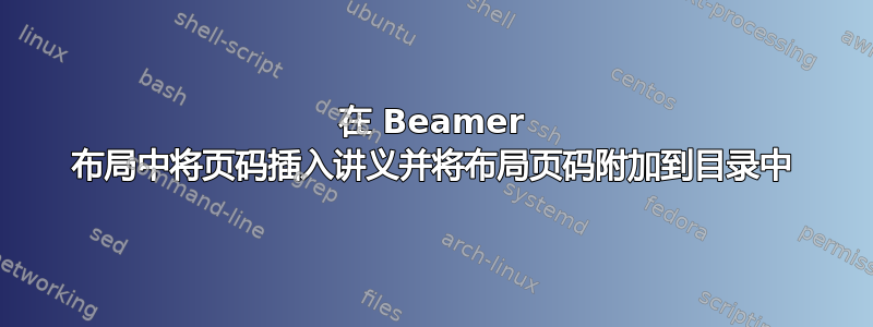 在 Beamer 布局中将页码插入讲义并将布局页码附加到目录中